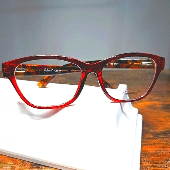 Enhance Accessories - NEW Rx'able Eyeglass Frame, trendy glasses, Burgundy 52 16 145, full rim RED